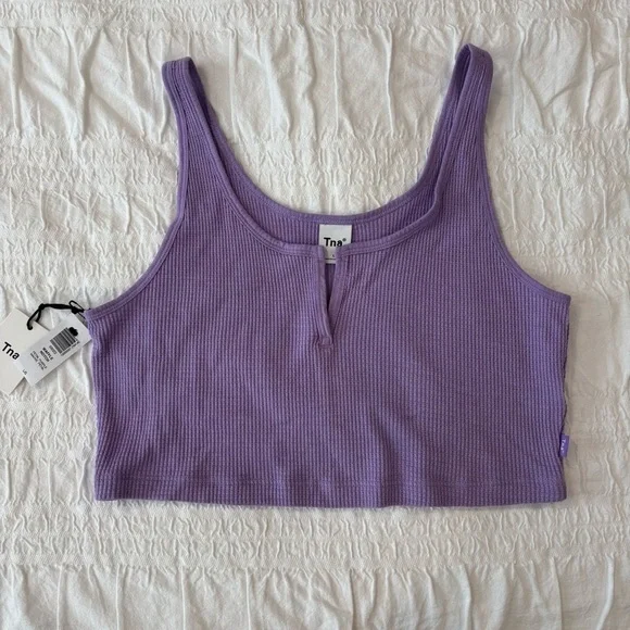 BNWT Aritzia Tna Waffle Notch Crop Tank, Petal Purple, Size Large - Picture 2 of 8